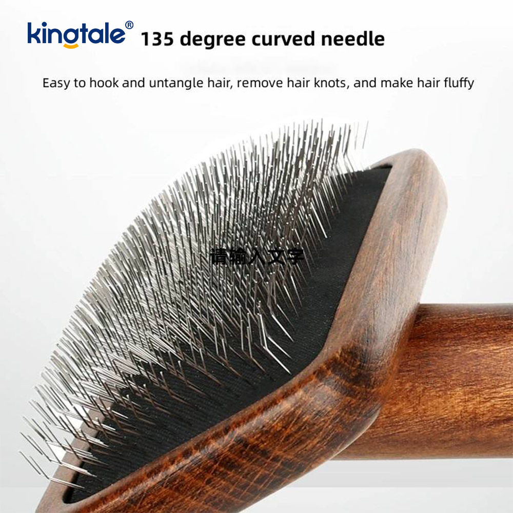 Stainless Steel Pins Beech Wood Body Ground Pet Comb