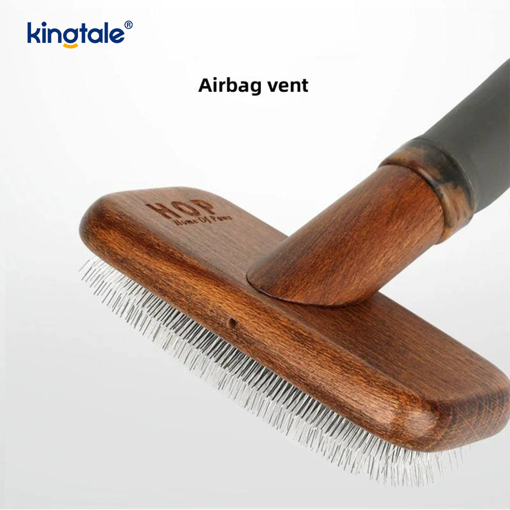 Stainless Steel Pins Beech Wood Body Ground Pet Comb