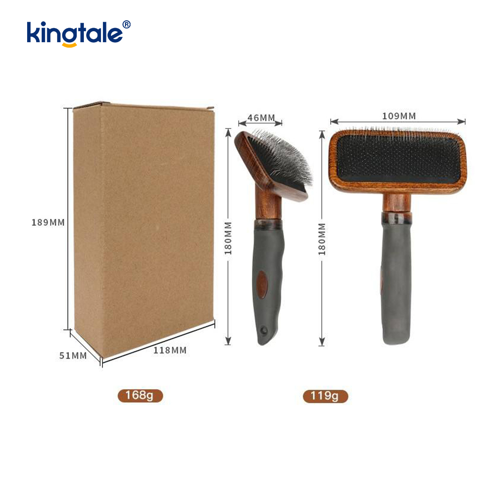 Stainless Steel Pins Beech Wood Body Ground Pet Comb