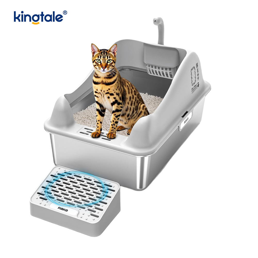 Stainless Steel Cat Litter Box With Foot Pedal Metal Litter Pan High Sided, Never