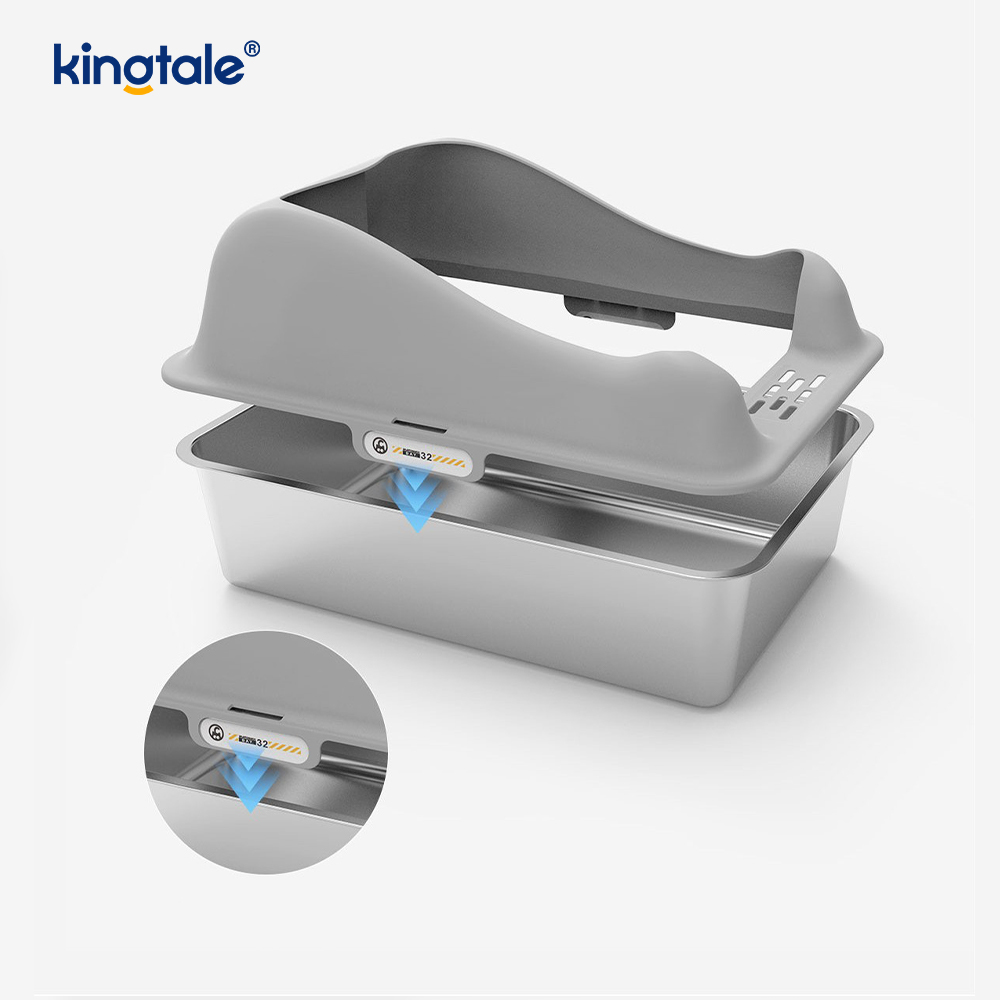 Stainless Steel Cat Litter Box With Foot Pedal Metal Litter Pan High Sided, Never