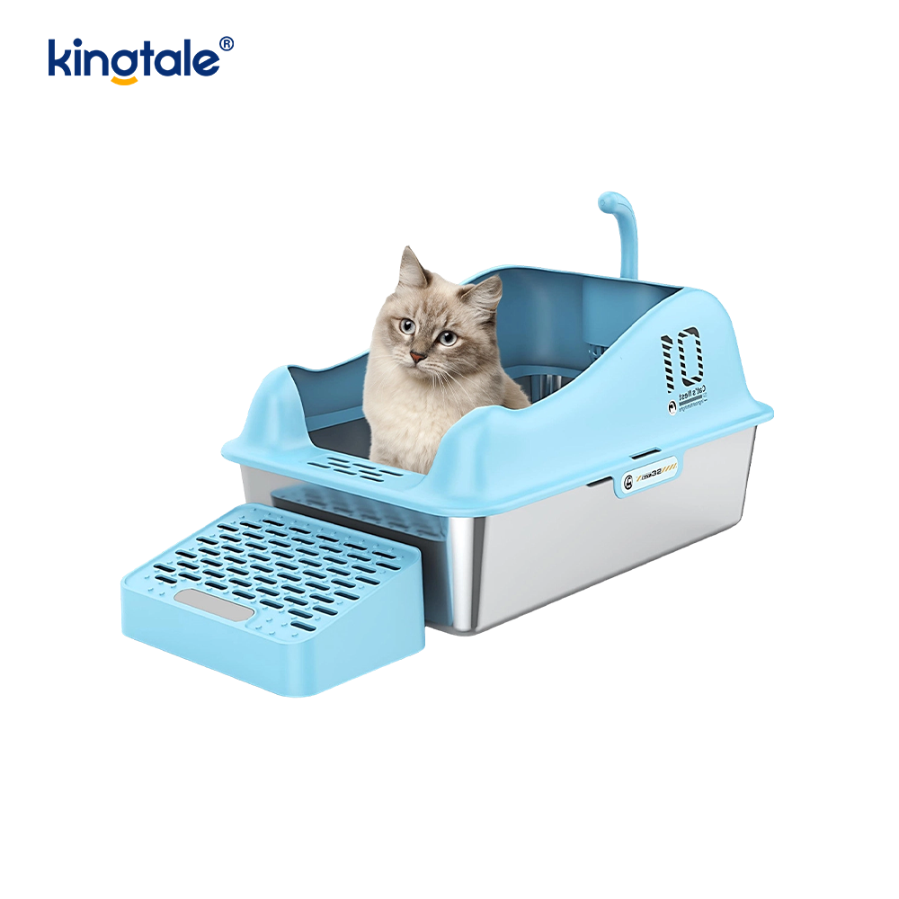 Stainless Steel Cat Litter Box With Foot Pedal Metal Litter Pan High Sided, Never