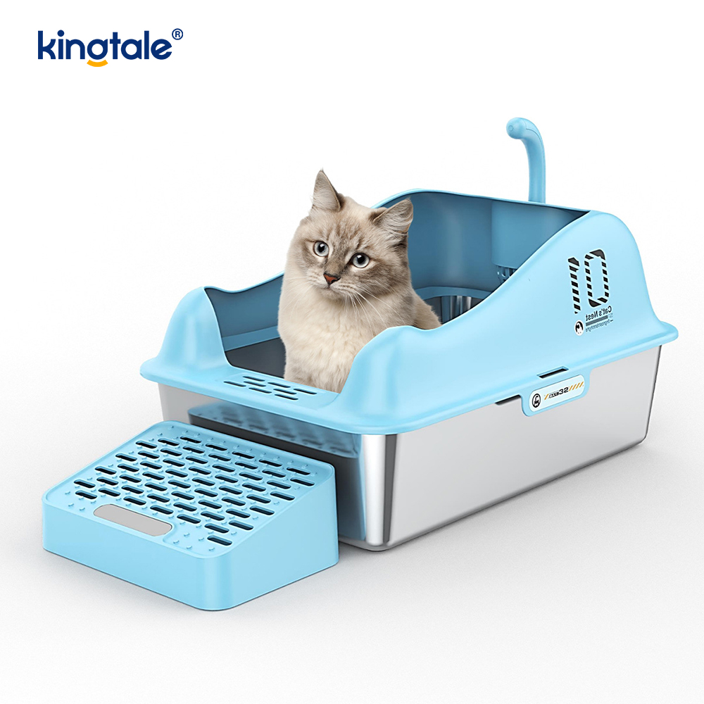 Stainless Steel Cat Litter Box With Foot Pedal Metal Litter Pan High Sided, Never