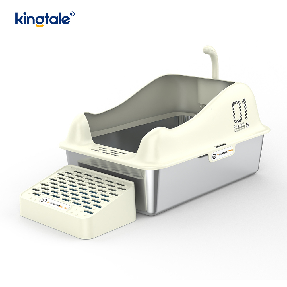 Stainless Steel Cat Litter Box With Foot Pedal Metal Litter Pan High Sided, Never