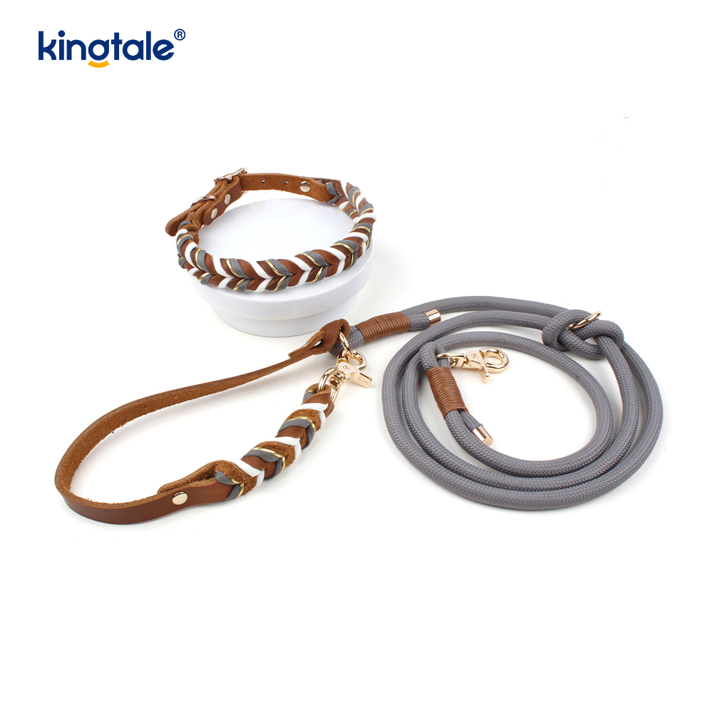 Genuine Leather Pet Collars & Leashes Dog Rope Collar & Leash Set