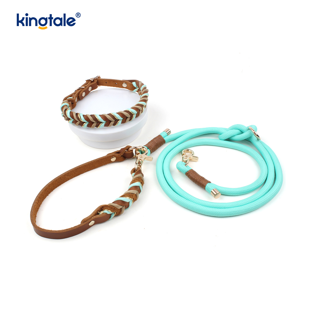 Genuine Leather Pet Collars & Leashes Dog Rope Collar & Leash Set