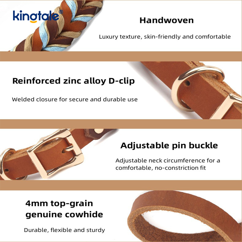 Genuine Leather Pet Collars & Leashes Dog Rope Collar & Leash Set
