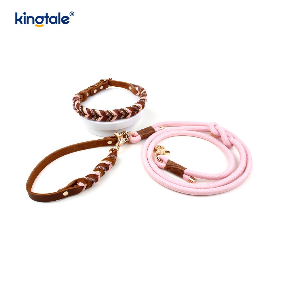 Genuine Leather Pet Collars & Leashes Dog Rope Collar & Leash Set