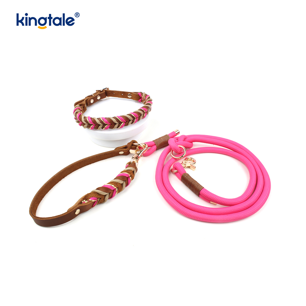 Genuine Leather Pet Collars & Leashes Dog Rope Collar & Leash Set