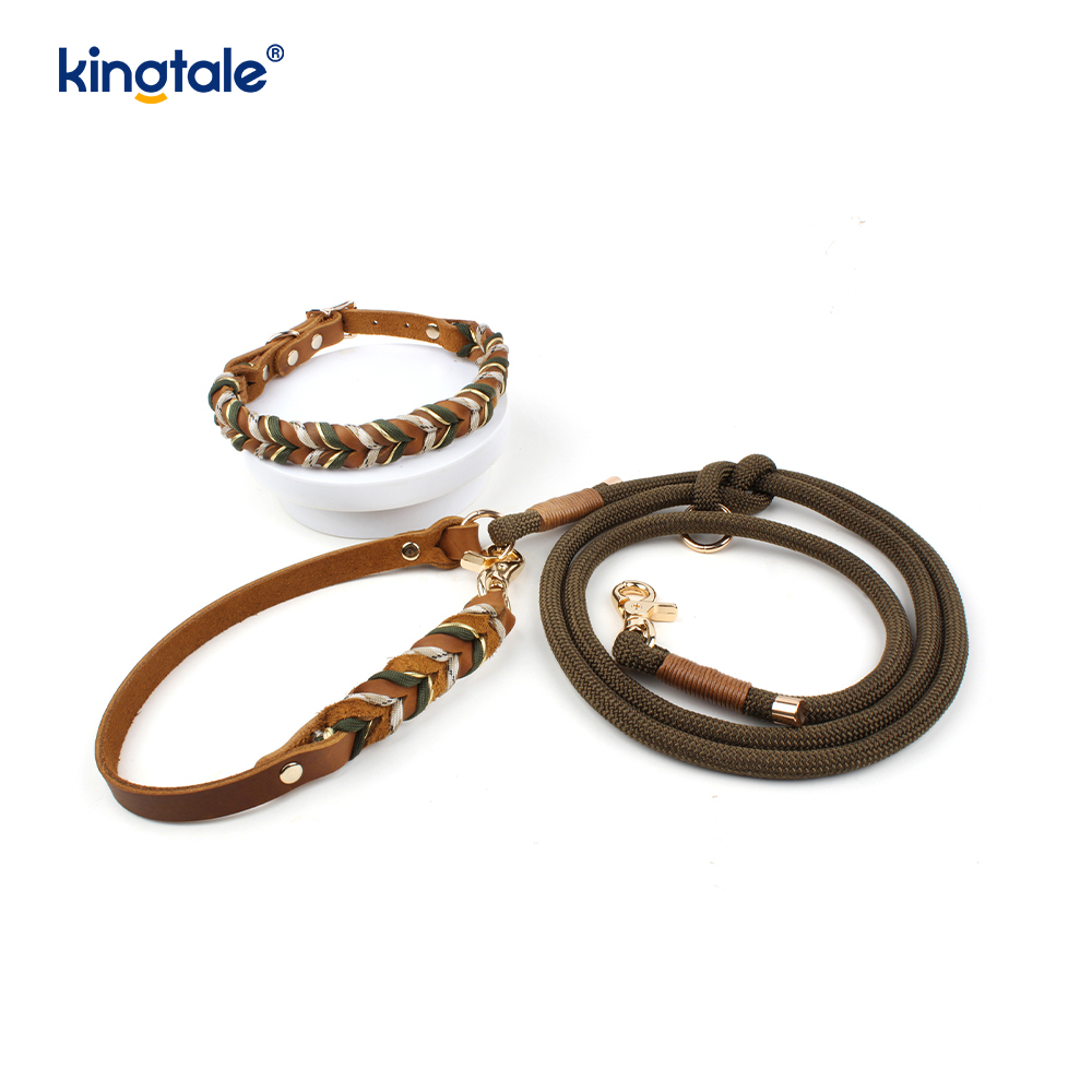 Genuine Leather Pet Collars & Leashes Dog Rope Collar & Leash Set