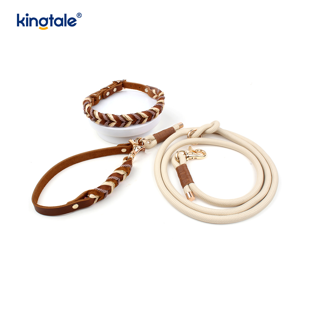 Genuine Leather Pet Collars & Leashes Dog Rope Collar & Leash Set