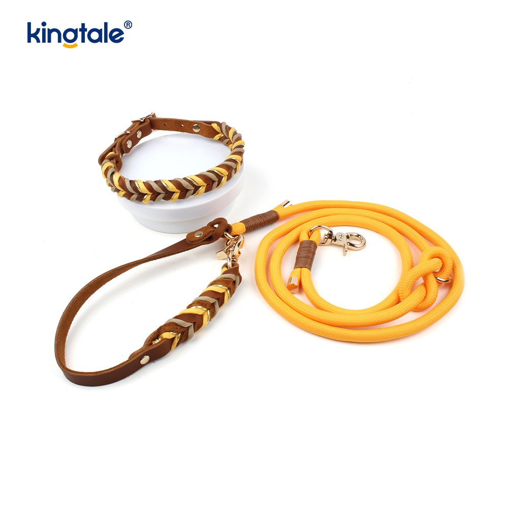 Genuine Leather Pet Collars & Leashes Dog Rope Collar & Leash Set