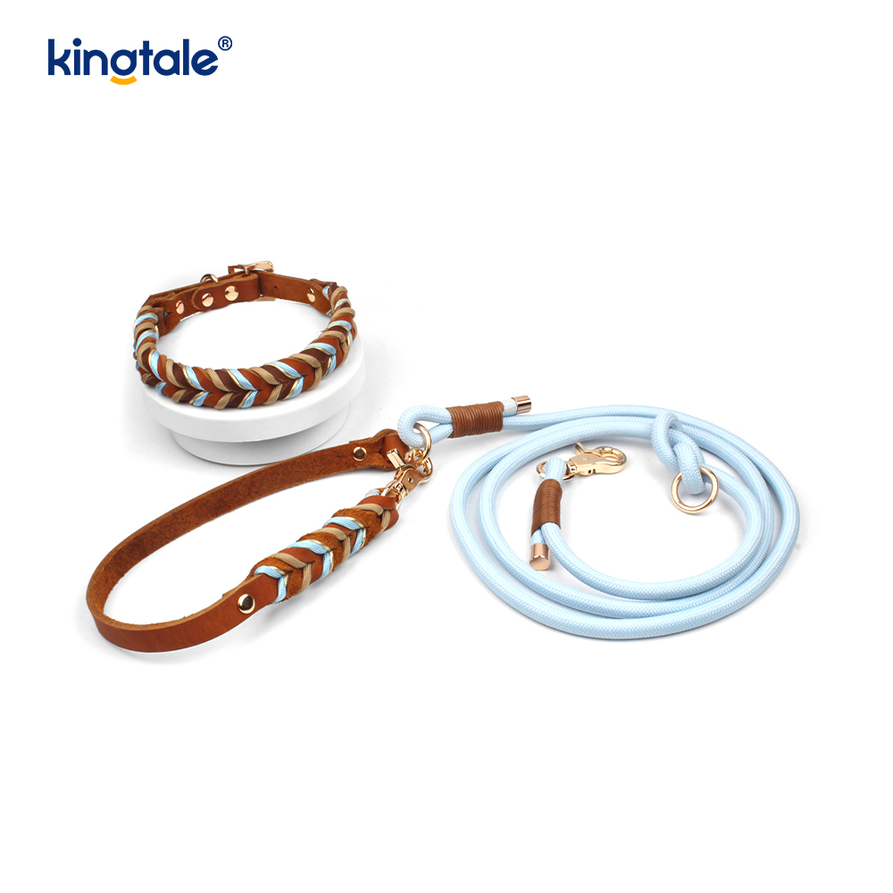 Genuine Leather Pet Collars & Leashes Dog Rope Collar & Leash Set