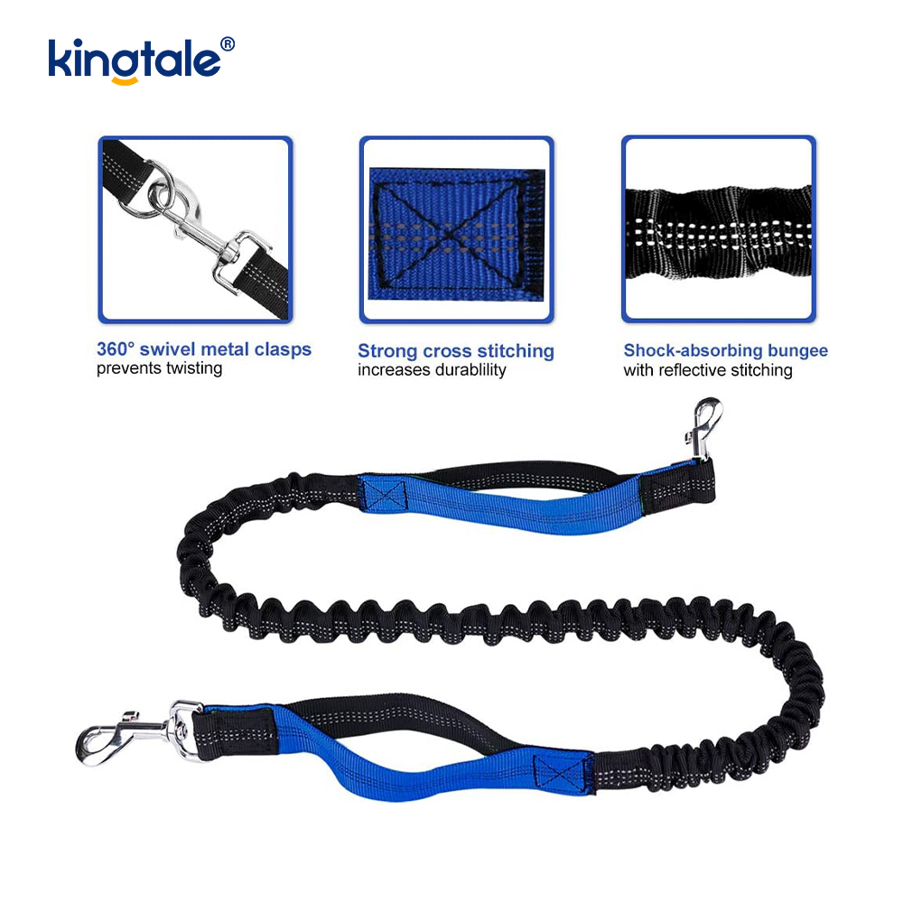 Reflective Elastic Double Running Pet Leash With Zipper Pouch