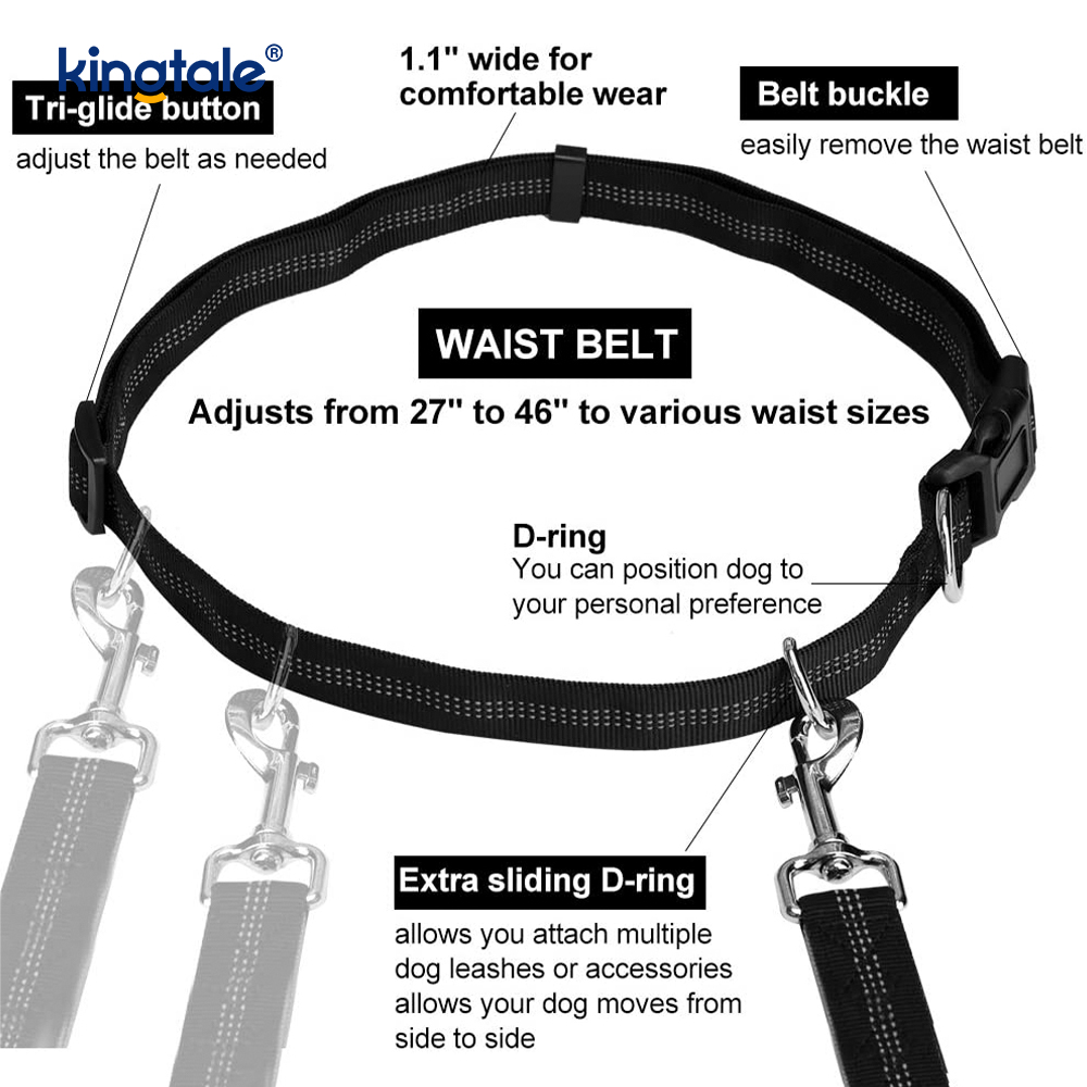 Reflective Elastic Double Running Pet Leash With Zipper Pouch