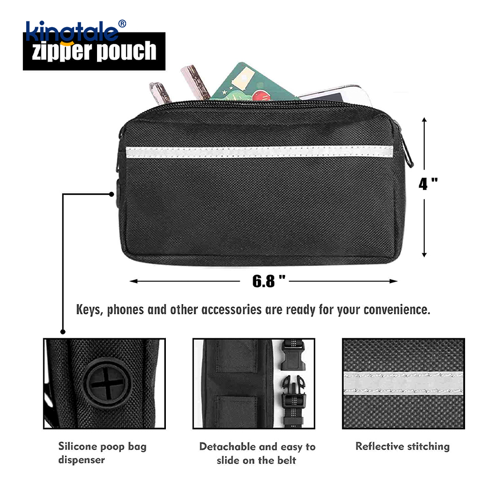 Reflective Elastic Double Running Pet Leash With Zipper Pouch