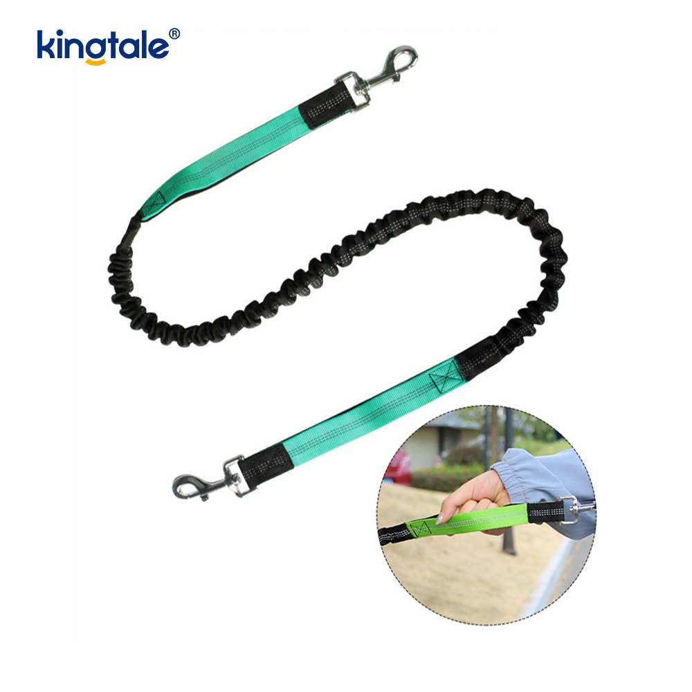 Reflective Elastic Double Running Pet Leash With Zipper Pouch
