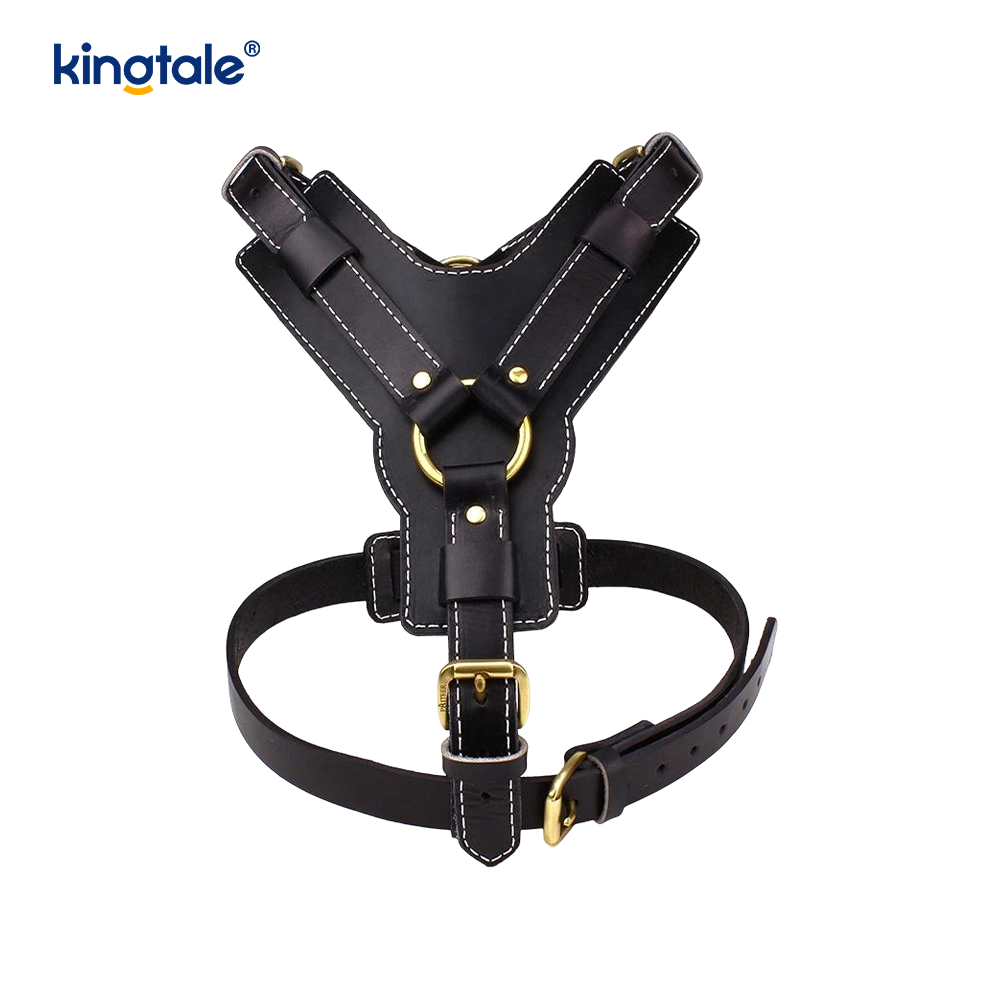Leather Black Cowhide Widening and Thickening Dog Leather Harness  