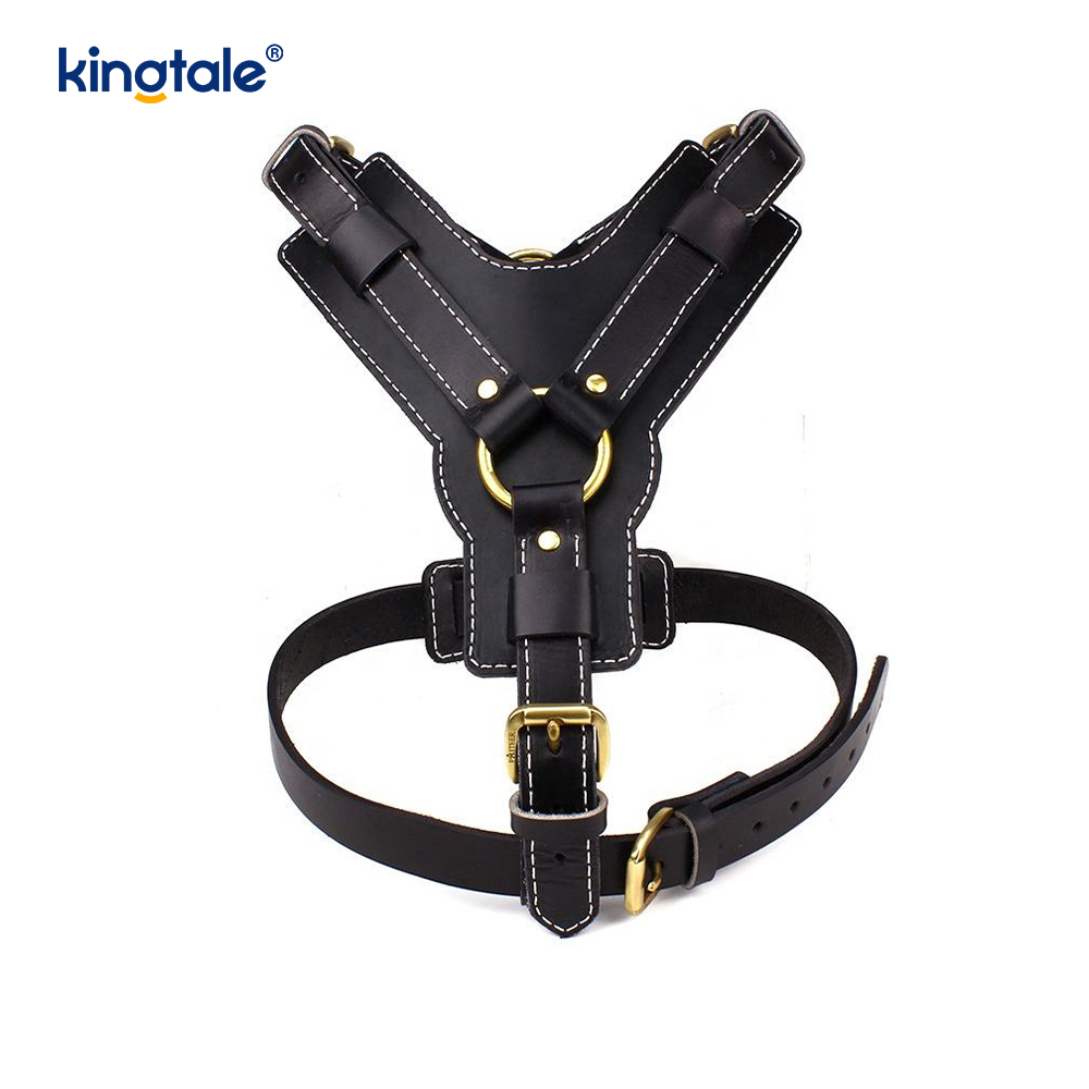 Leather Black Cowhide Widening and Thickening Dog Leather Harness  