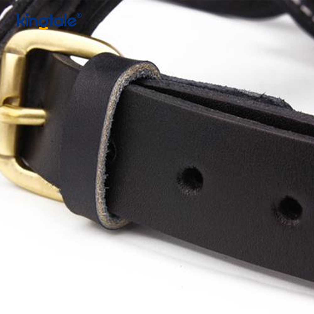 Leather Black Cowhide Widening and Thickening Dog Leather Harness  