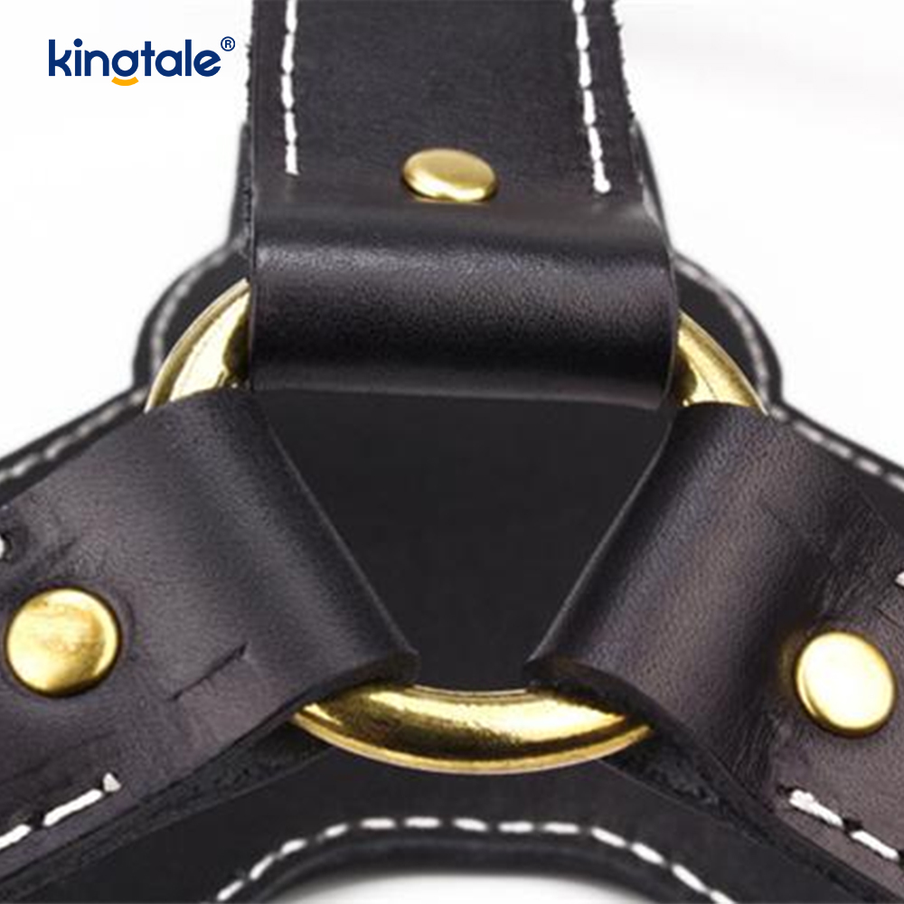 Leather Black Cowhide Widening and Thickening Dog Leather Harness  