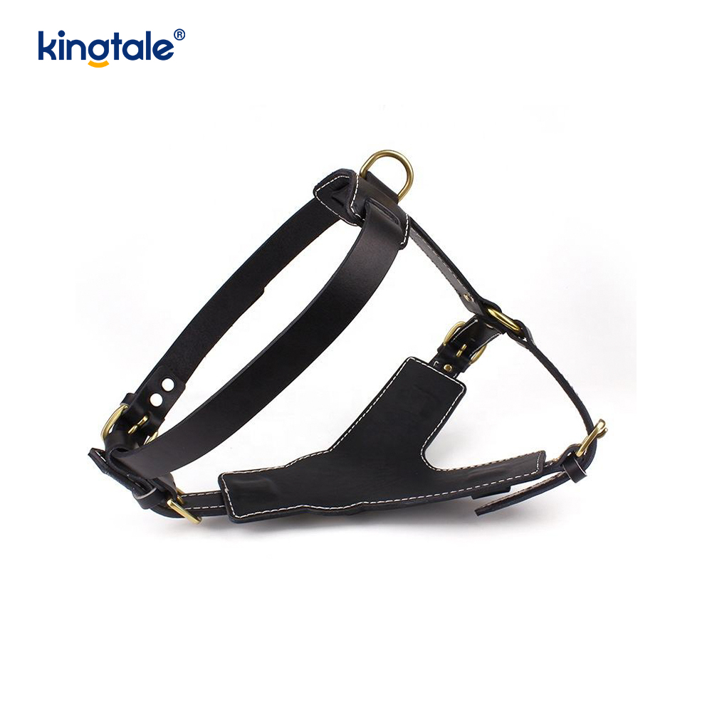 Leather Black Cowhide Widening and Thickening Dog Leather Harness  