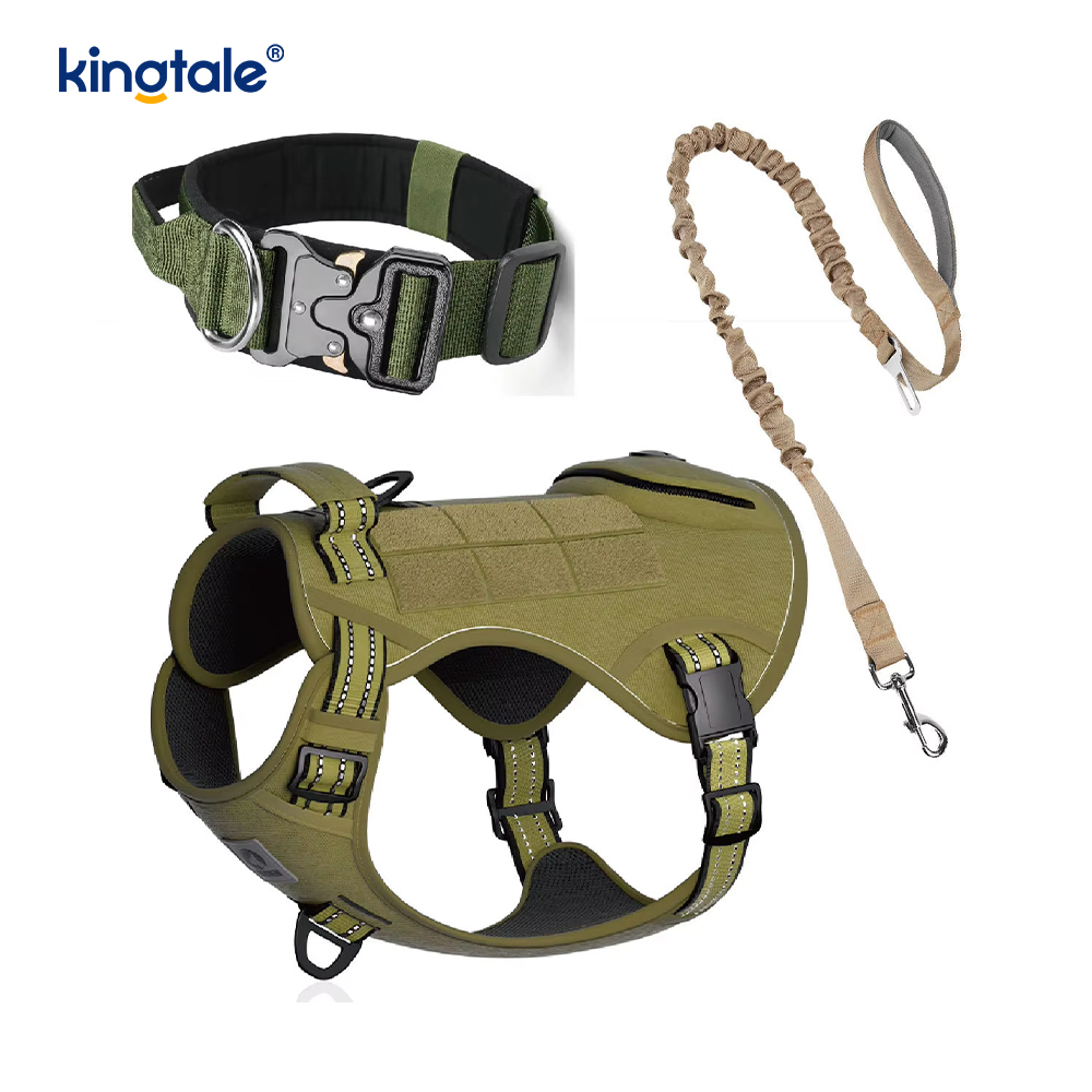 Heavy Duty Tactical Dog Collar Leash Harness Set For Large Dogs