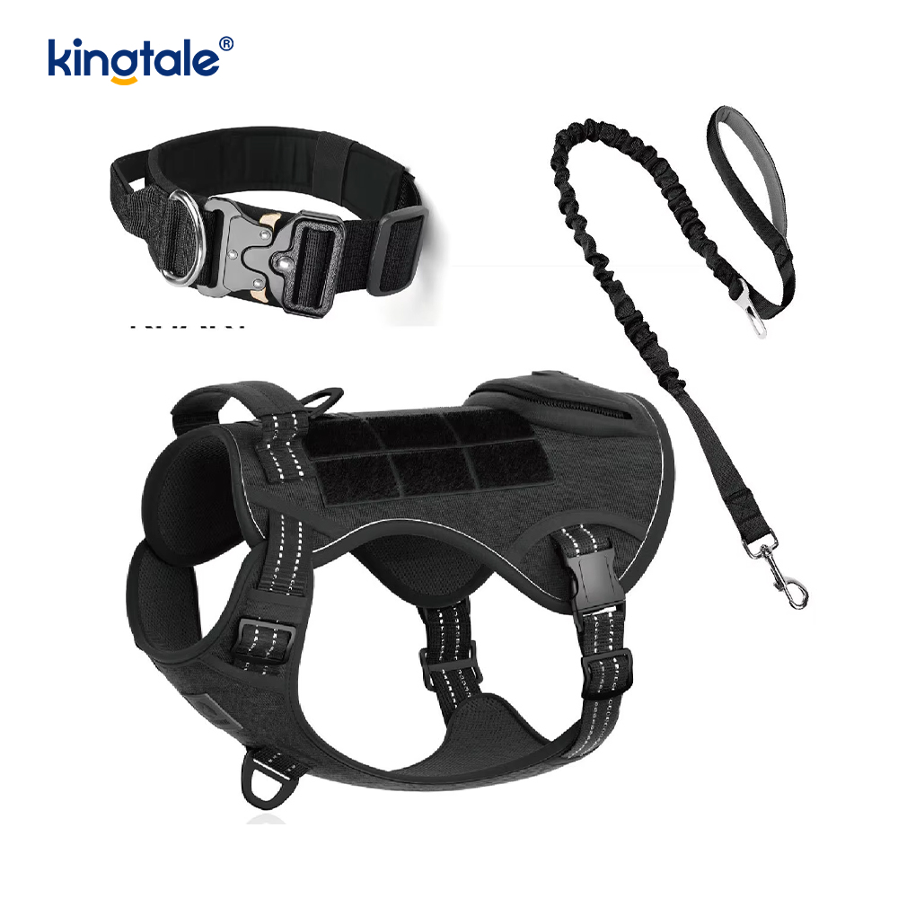 Heavy Duty Tactical Dog Collar Leash Harness Set For Large Dogs