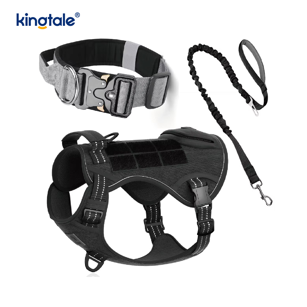 Heavy Duty Tactical Dog Collar Leash Harness Set For Large Dogs