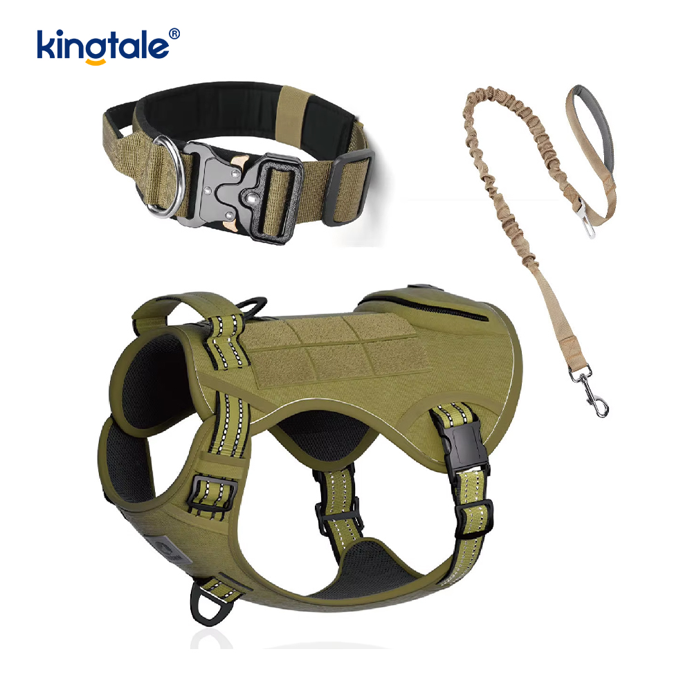 Heavy Duty Tactical Dog Collar Leash Harness Set For Large Dogs