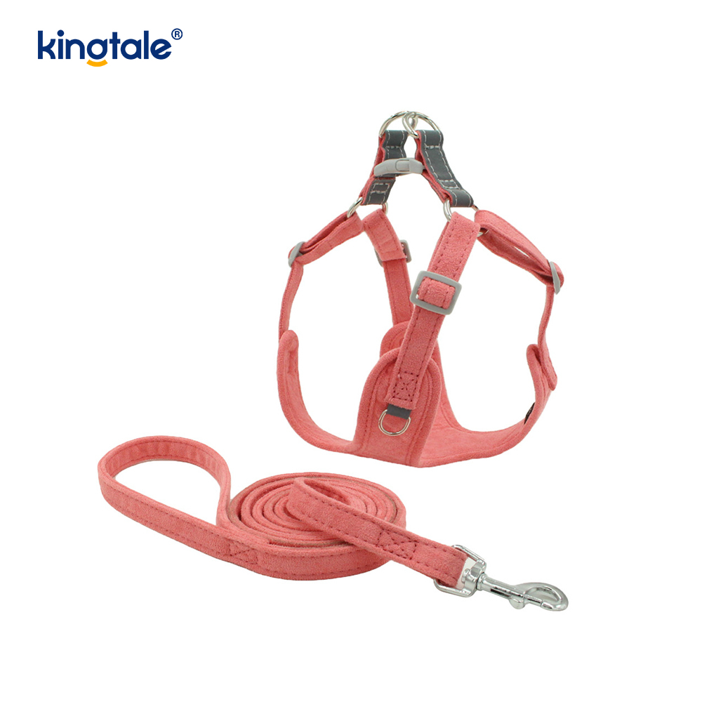 Leather Adjustable Small Pet Dog Cat Bling Rhinestone Harness & Leash Set 