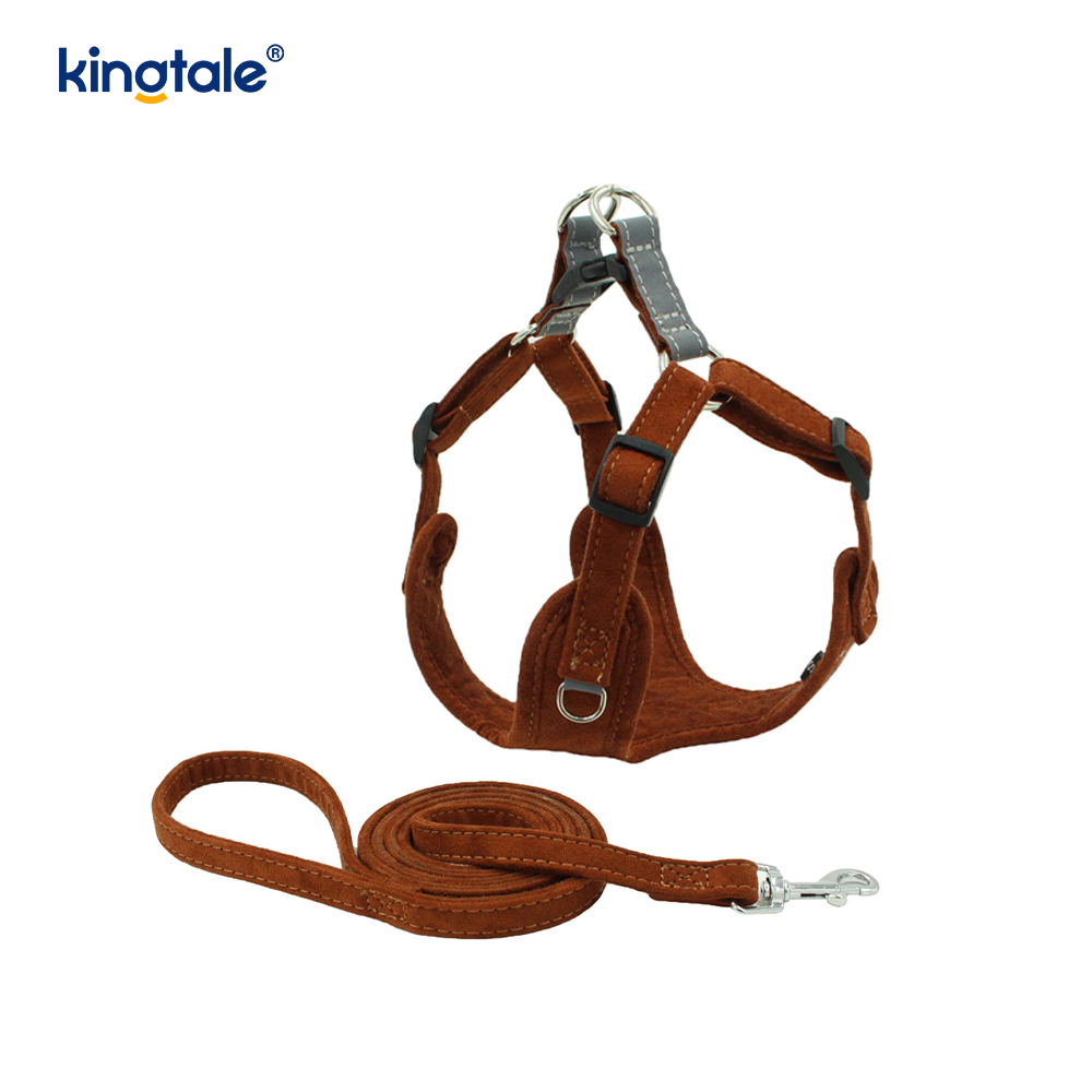 Leather Adjustable Small Pet Dog Cat Bling Rhinestone Harness & Leash Set 