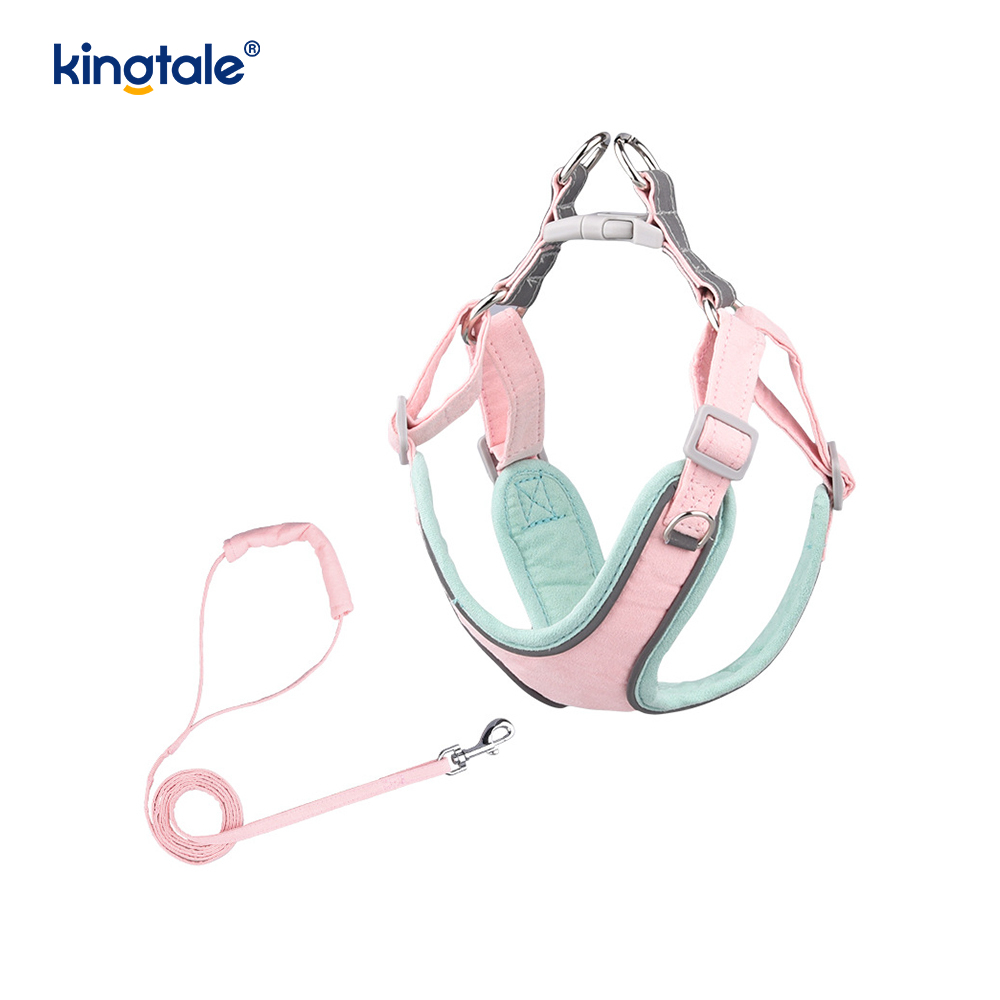 Leather Adjustable Small Pet Dog Cat Bling Rhinestone Harness & Leash Set 