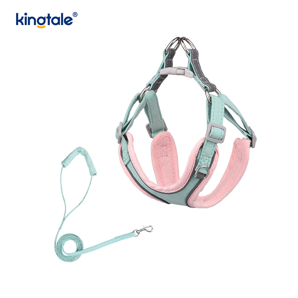 Leather Adjustable Small Pet Dog Cat Bling Rhinestone Harness & Leash Set 