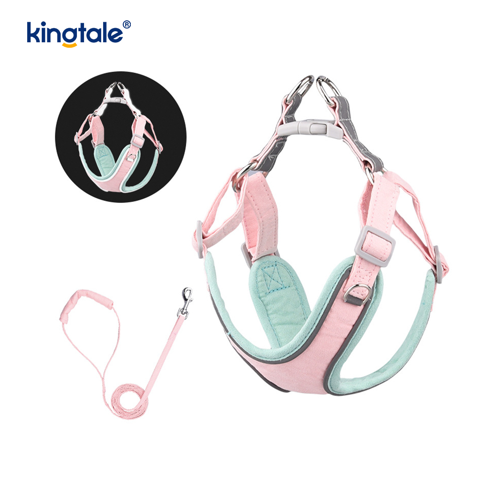 Leather Adjustable Small Pet Dog Cat Bling Rhinestone Harness & Leash Set 