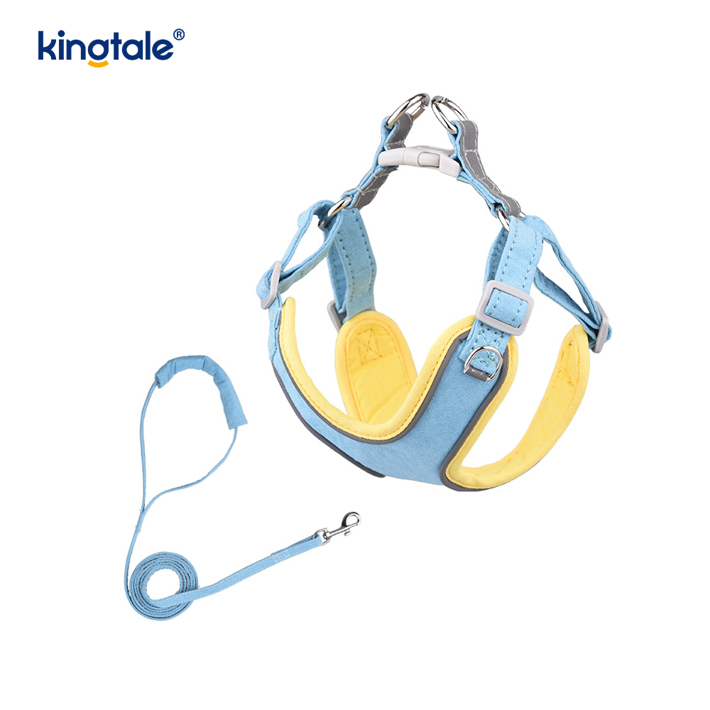 Leather Adjustable Small Pet Dog Cat Bling Rhinestone Harness & Leash Set 