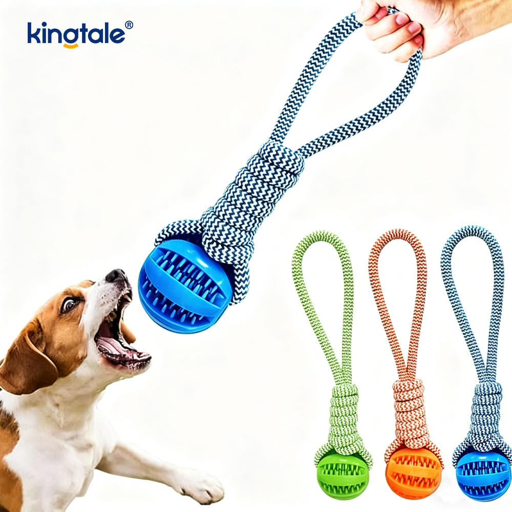 Hand-Pulled Hemp Rope Teeth-Cleaning Rubber Treat-Dispensing Ball Pet Toy