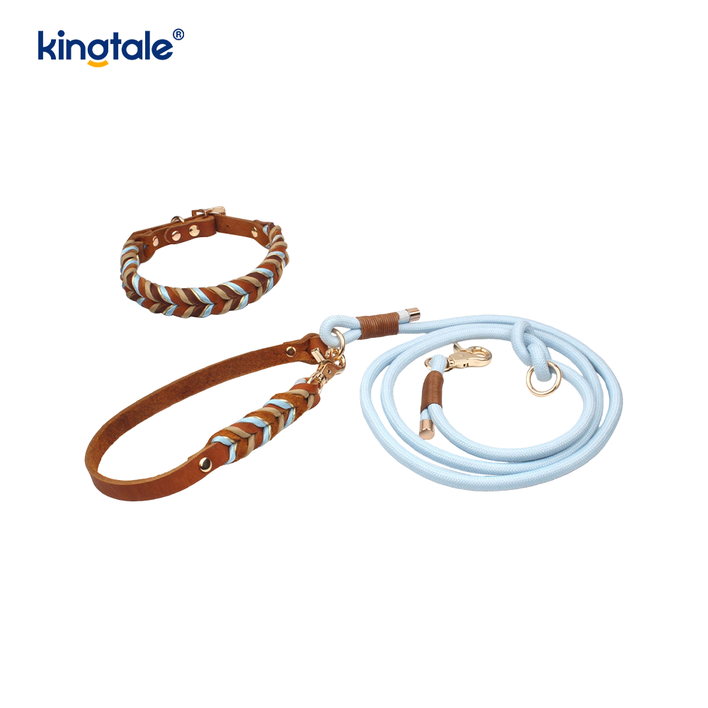Soft and Durable Genuine Leather Dog Collar and Leash Set  