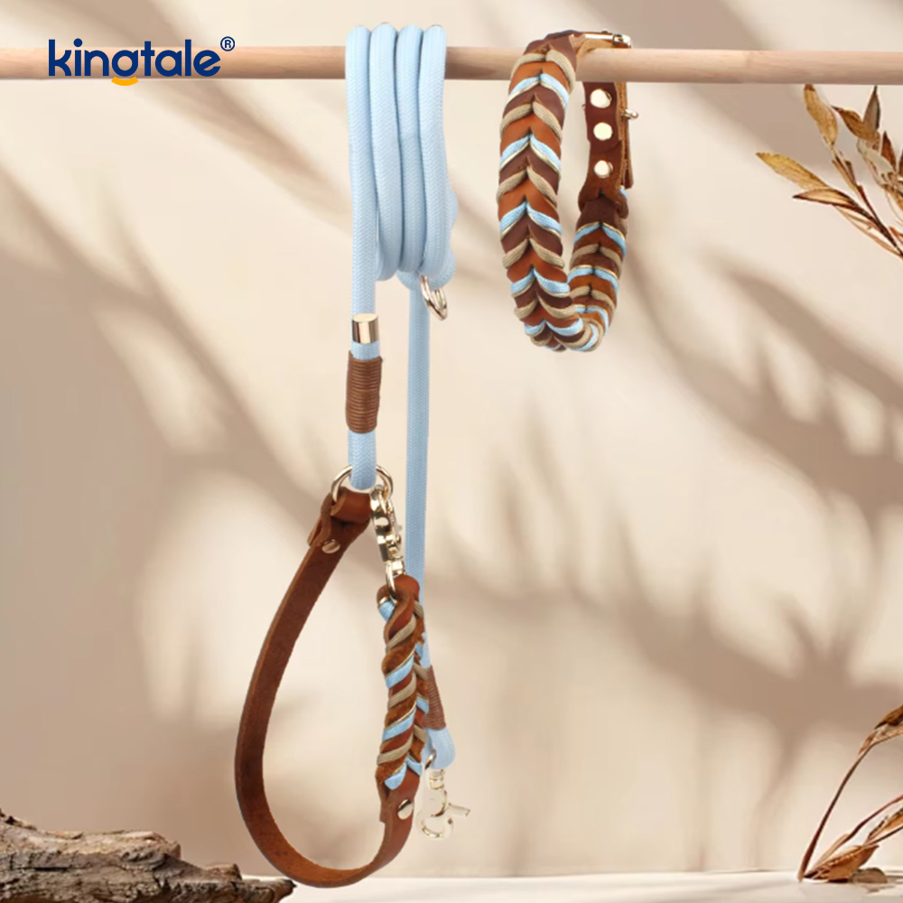 Soft and Durable Genuine Leather Dog Collar and Leash Set  
