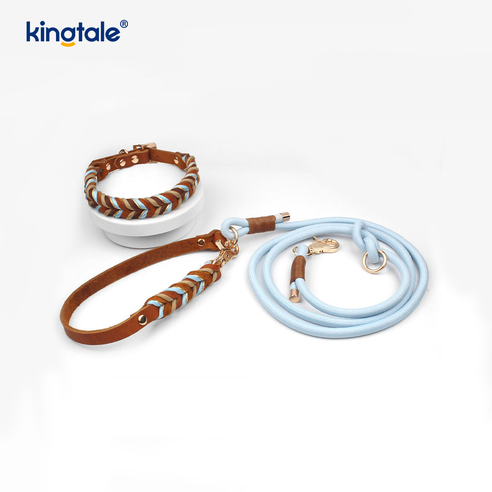 Soft and Durable Genuine Leather Dog Collar and Leash Set  