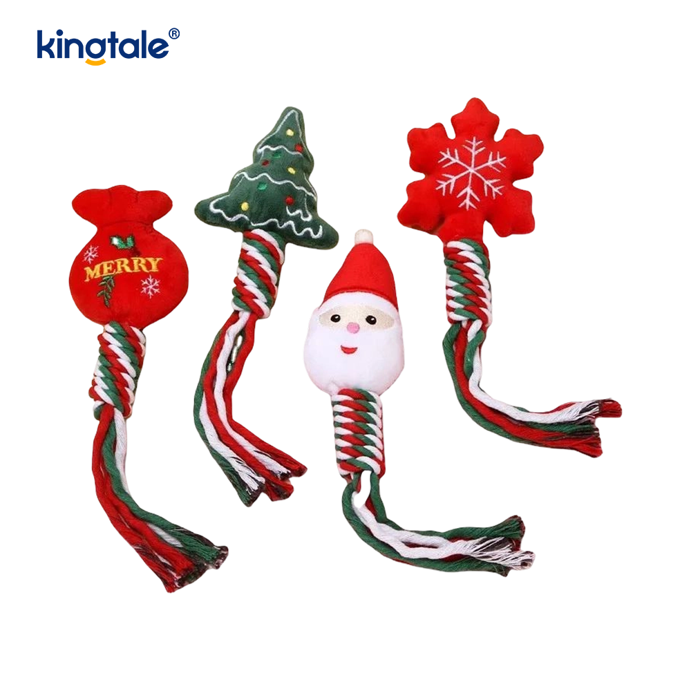 Christmas Plush Pet Toy with Cotton Rope Teether
