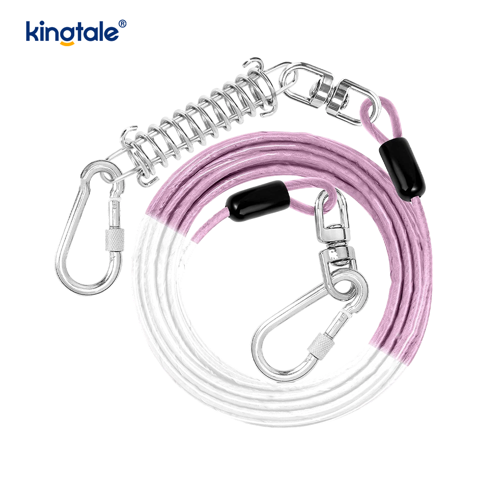 Dog Tie-Out Cable  Outdoor Leash Metal Cable with Spring 360° Swivel Clips