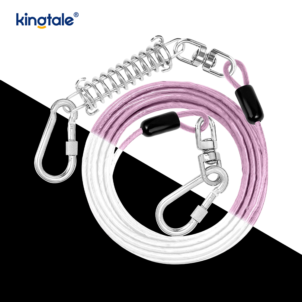 Dog Tie-Out Cable  Outdoor Leash Metal Cable with Spring 360° Swivel Clips