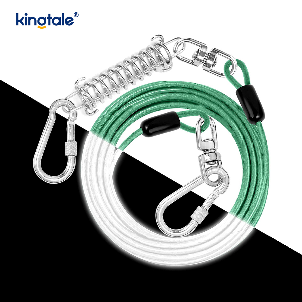 Dog Tie-Out Cable  Outdoor Leash Metal Cable with Spring 360° Swivel Clips