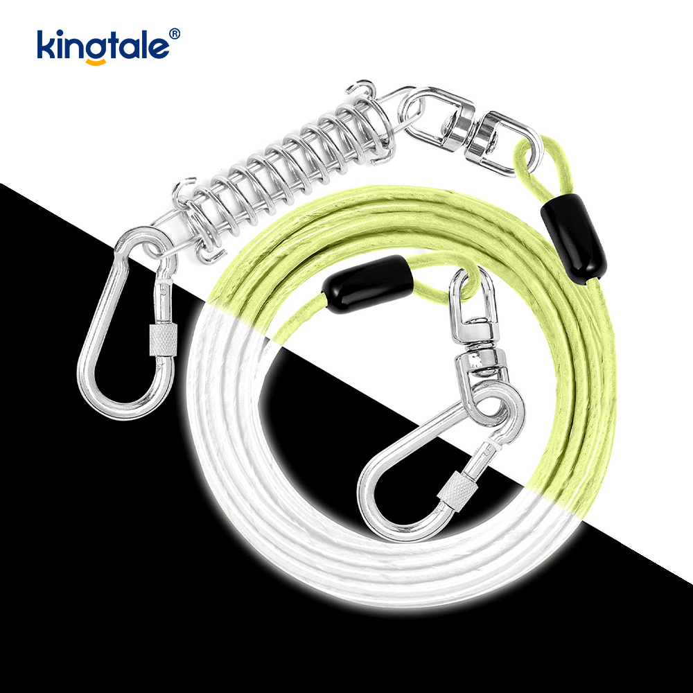 Dog Tie-Out Cable  Outdoor Leash Metal Cable with Spring 360° Swivel Clips
