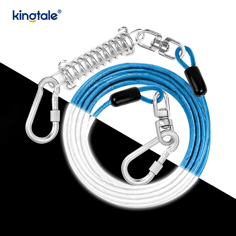 Dog Tie-Out Cable  Outdoor Leash Metal Cable with Spring 360° Swivel Clips
