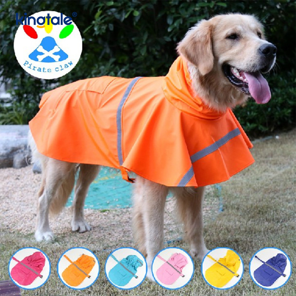  Adjustable Waterproof Dog Rain Jacket with Leash Hole Reflective Stripe 