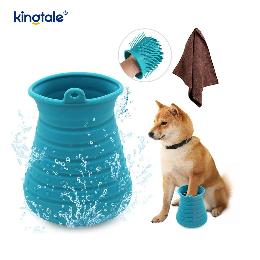 Dog Paw Cleaner Cup with Towel Pet Foot Washer Portable Dog Cleaning Brush